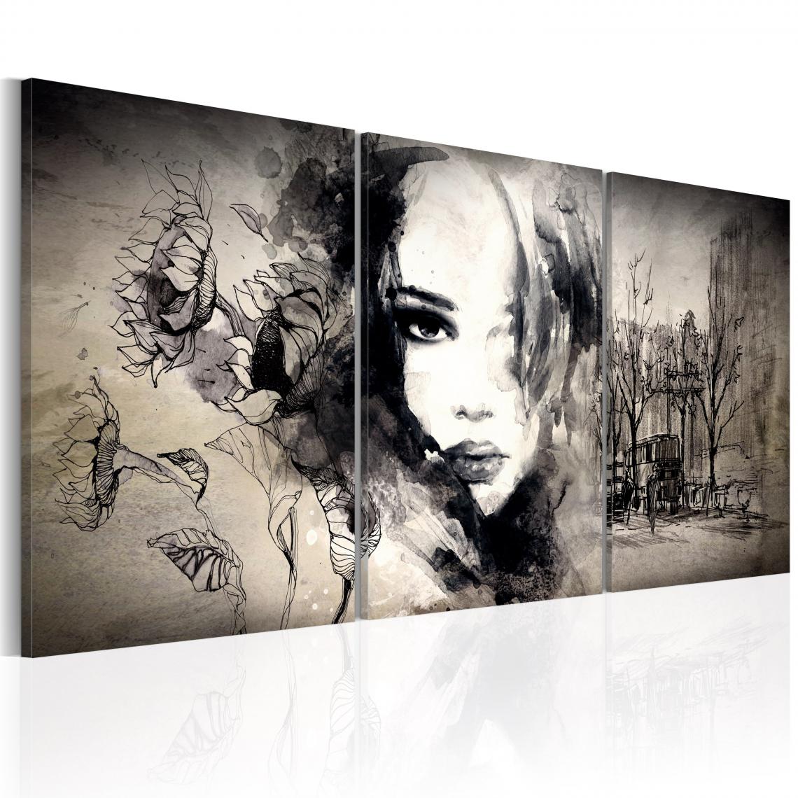 Decoshop26 - Tableau sur toile en 3 panneaux décoration murale image imprimée cadre en bois à suspendre Ma ville 120x60 cm 11_0007429 - Tableaux, peintures