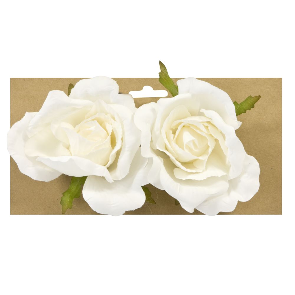 Visiodirect - 6 Lots de 2 Roses à attacher coloris Blanc - 10 cm - Objets déco
