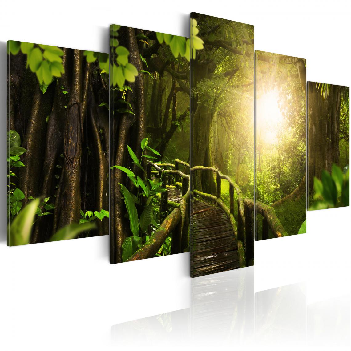 Decoshop26 - Tableau sur toile en 5 panneaux décoration murale image imprimée cadre en bois à suspendre Jungle magique 200x100 cm 11_0006317 - Tableaux, peintures