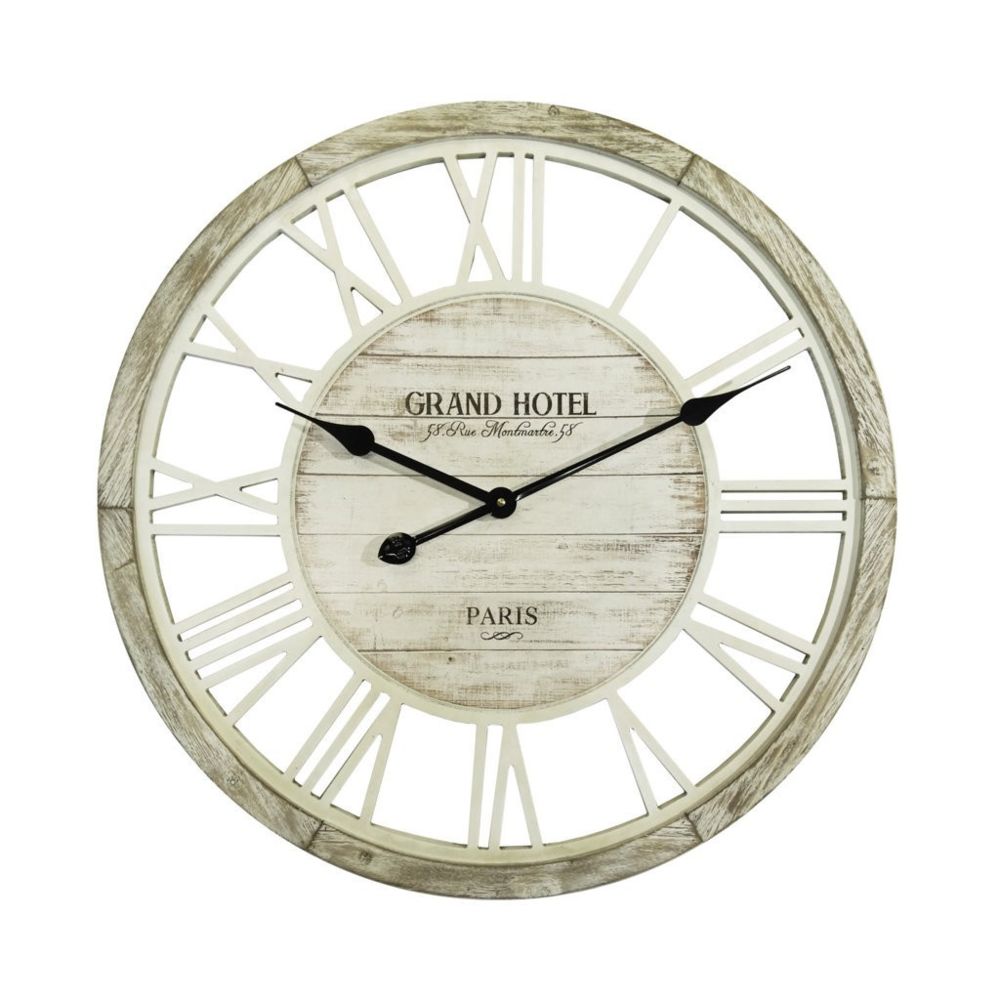 Mobili Rebecca - Horloge Salon Horloge Murale Shabby Vintage Bois Blanc 60x60x4,5 - Horloges, pendules