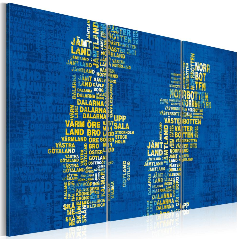Bimago - Tableau | Carte de la Suède sur fond bleu | 120x80 | Cartes du monde | triptyque | | - Tableaux, peintures