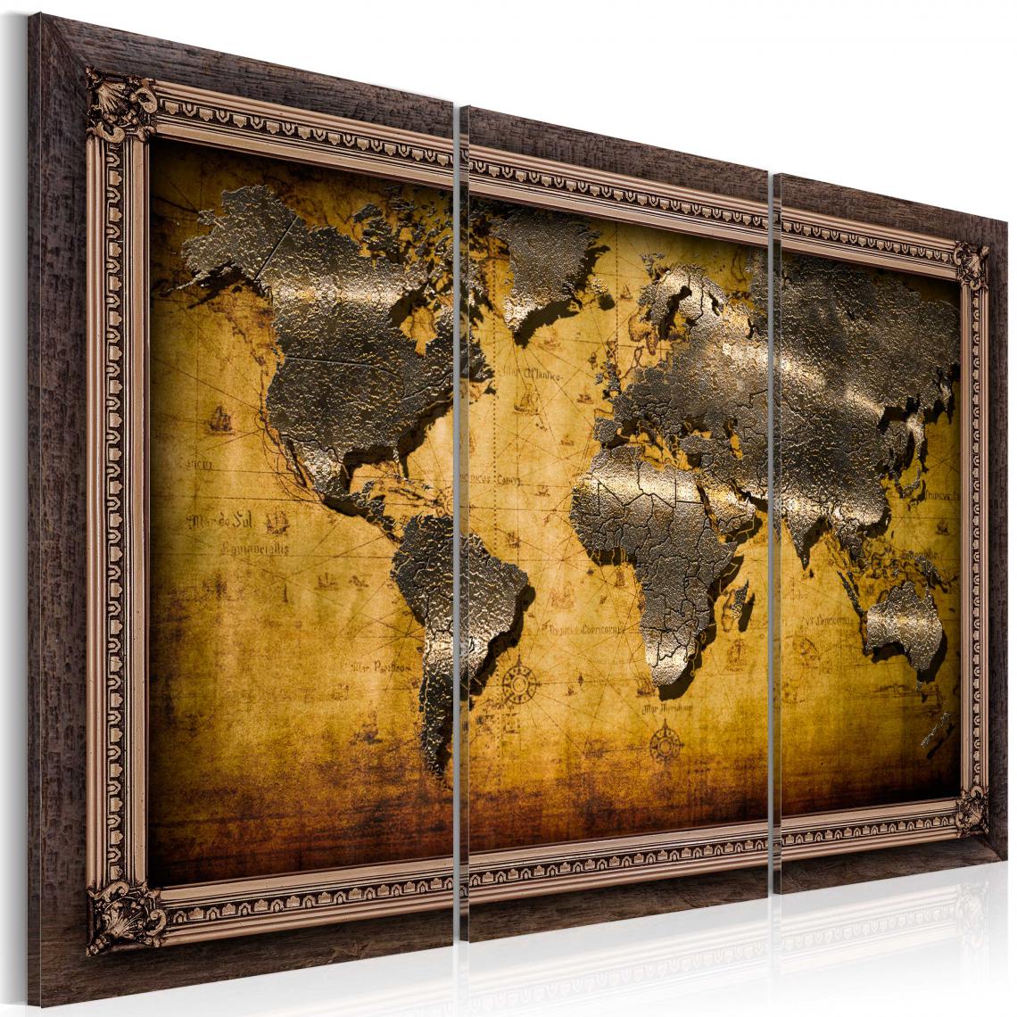 Decoshop26 - Tableau sur toile en 3 panneaux décoration murale image imprimée cadre en bois à suspendre Le monde dans un cadre 120x80 cm 11_0004175 - Tableaux, peintures