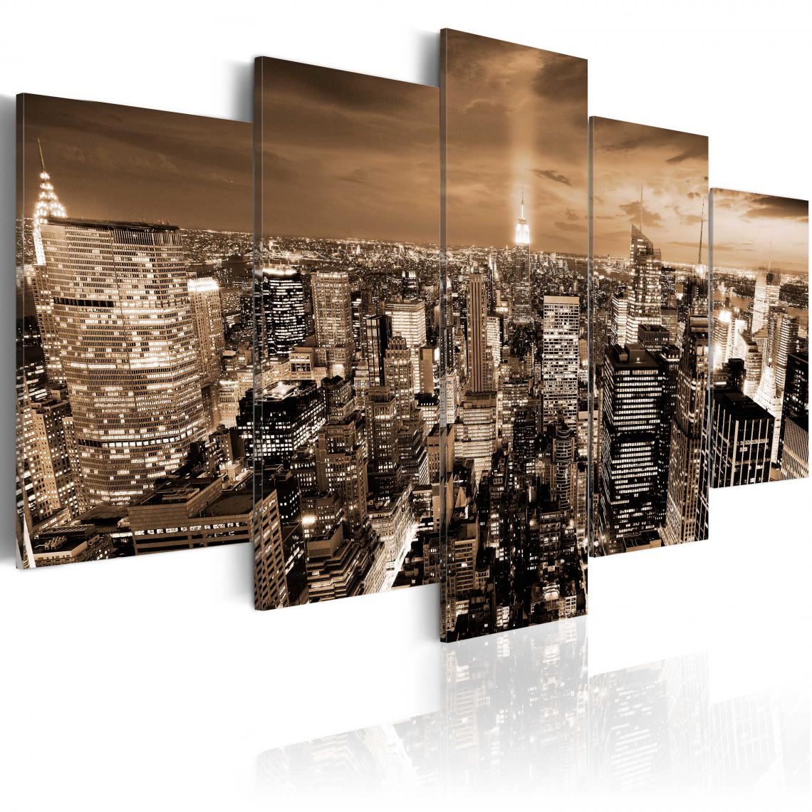 Decoshop26 - Tableau sur toile en 5 panneaux décoration murale image imprimée cadre en bois à suspendre New York: veilleuse 100x50 cm 11_0007978 - Tableaux, peintures