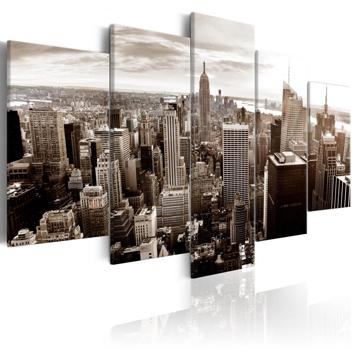Decoshop26 - Tableau sur toile en 5 panneaux décoration murale image imprimée cadre en bois à suspendre Manhattan élégant 200x100 cm 11_0008096 - Tableaux, peintures
