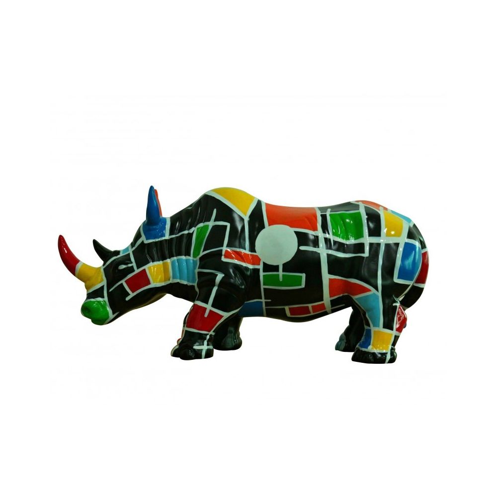 Meubletmoi - Statue rhinocéros décoration style pop art noir et multicolore - Statues
