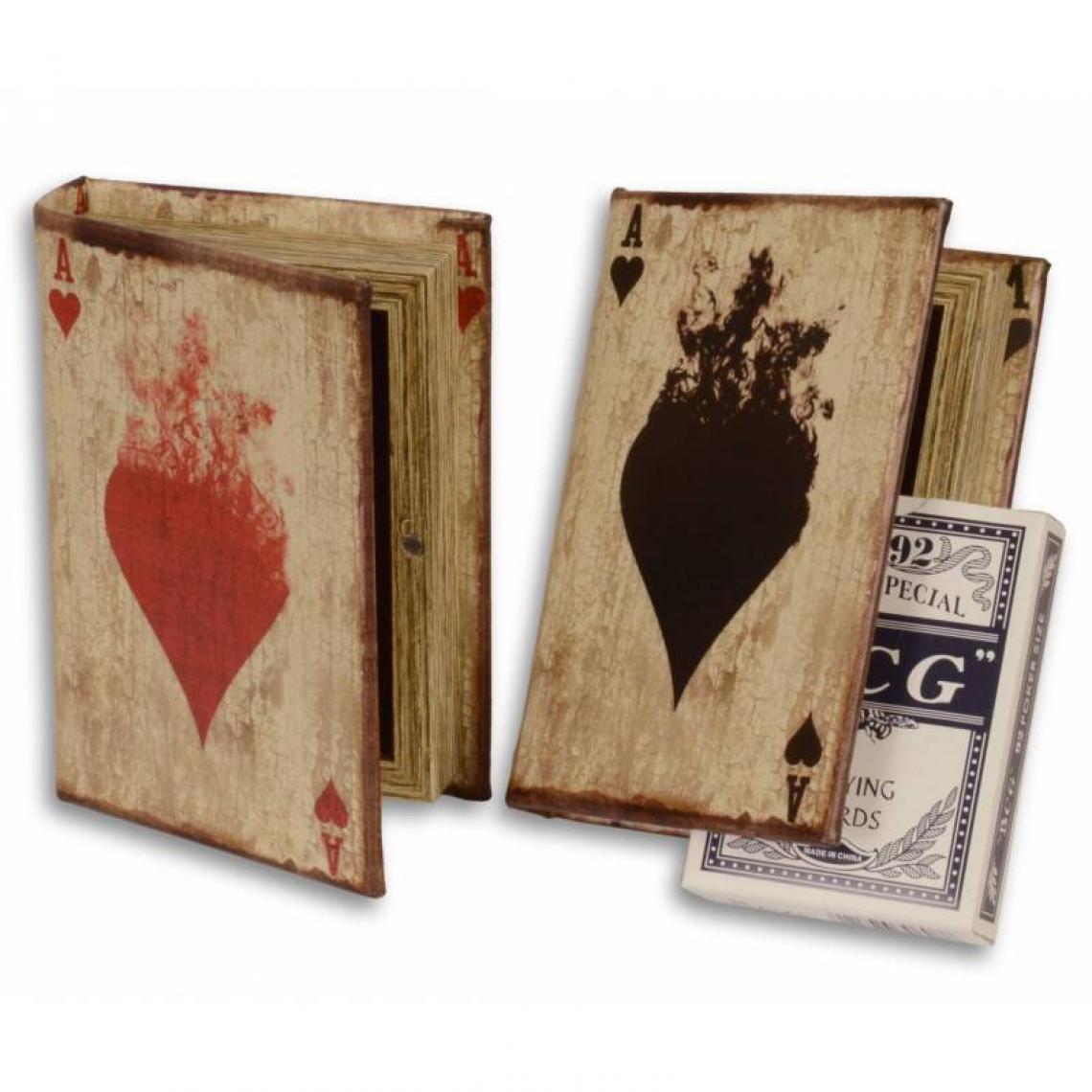 L'Héritier Du Temps - Boitier de Rangement Etui Motif Coeur Rouge Jeu de Cartes en Bois et Papier Vernis Multicolore 3x9,5x13,5cm - Objets déco