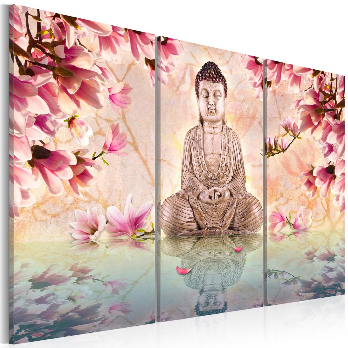 Decoshop26 - Tableau sur toile en 3 panneaux décoration murale image imprimée cadre en bois à suspendre Bouddha - méditation 60x40 cm 11_0008921 - Tableaux, peintures