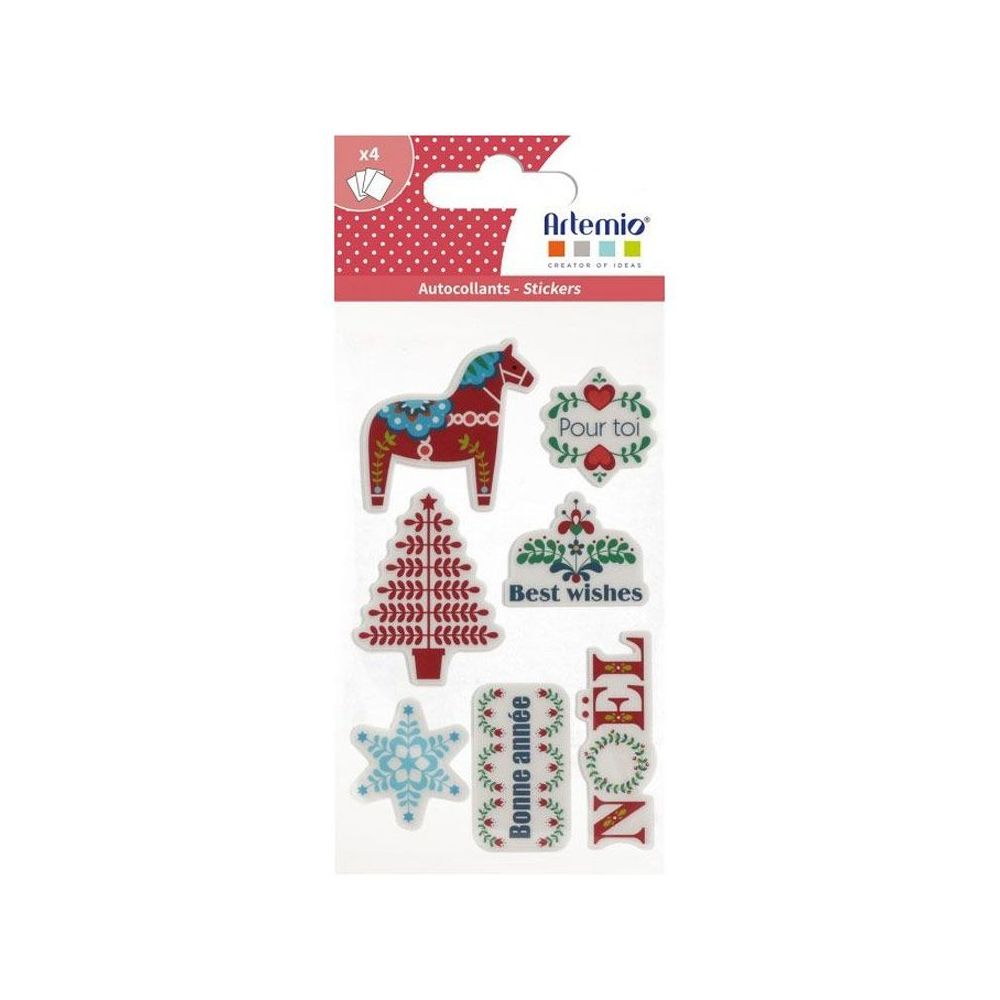 Artemio - 28 stickers de Noël rouge-vert-bleu - Folk - Décorations de Noël