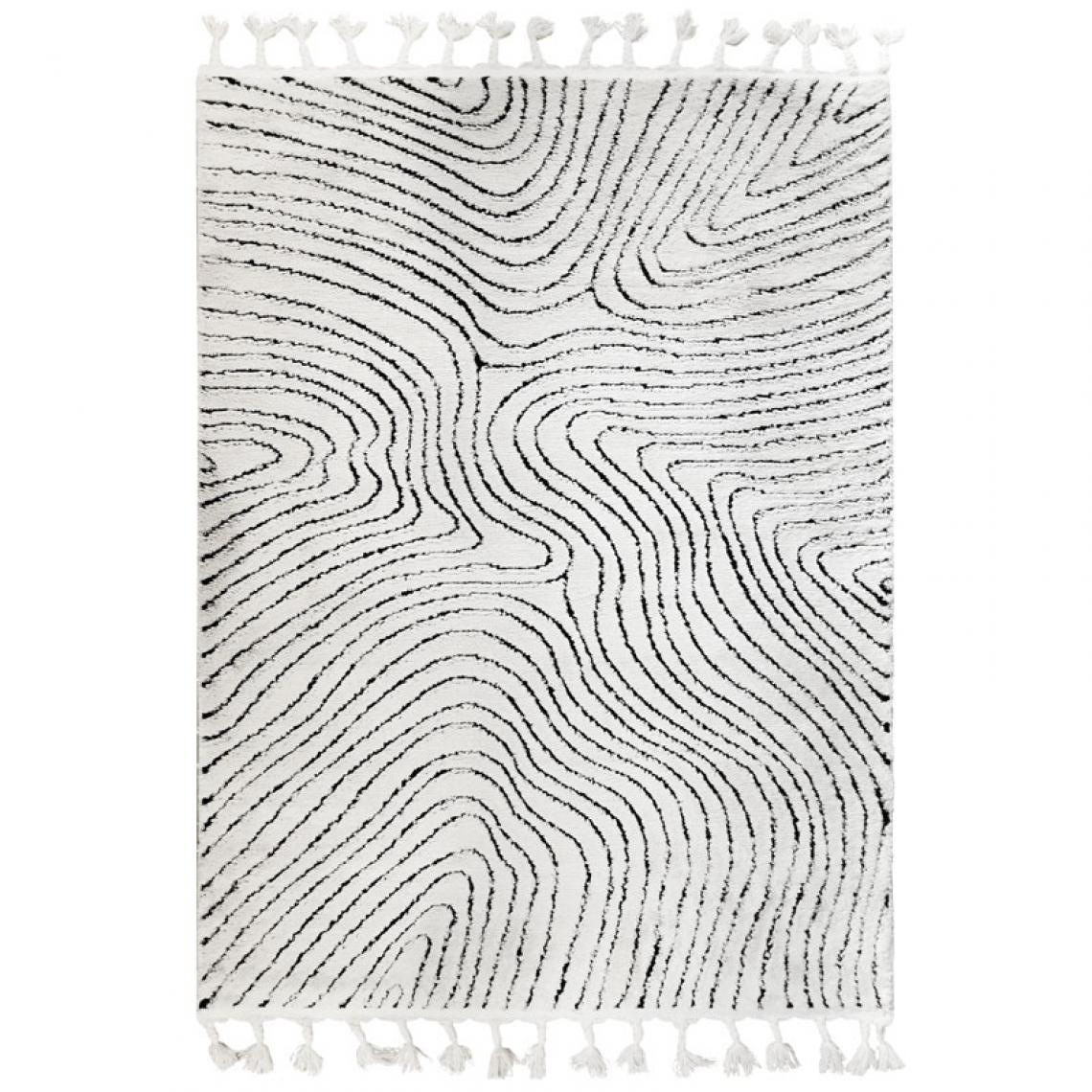 Thedecofactory - GRAPHICA - Tapis effet relief motifs ondulations blanc noir 120x170 - Tapis