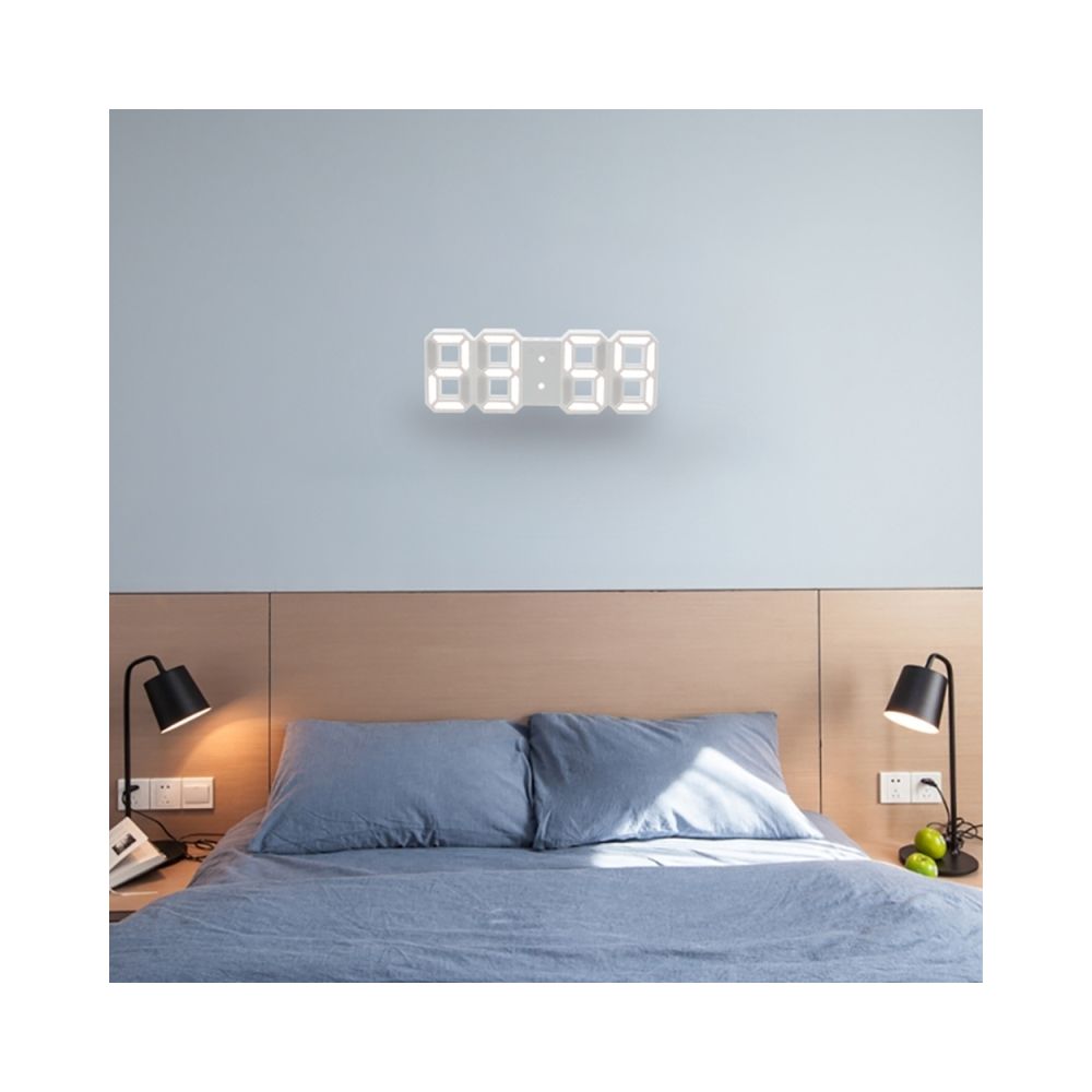 Wewoo - Horloge murale blanc pour la maison, cuisine, bureau, DC 5V Réveil mural multifonctions 3D LED avec fonction Snooze, affichage 12/24 heures - Horloges, pendules