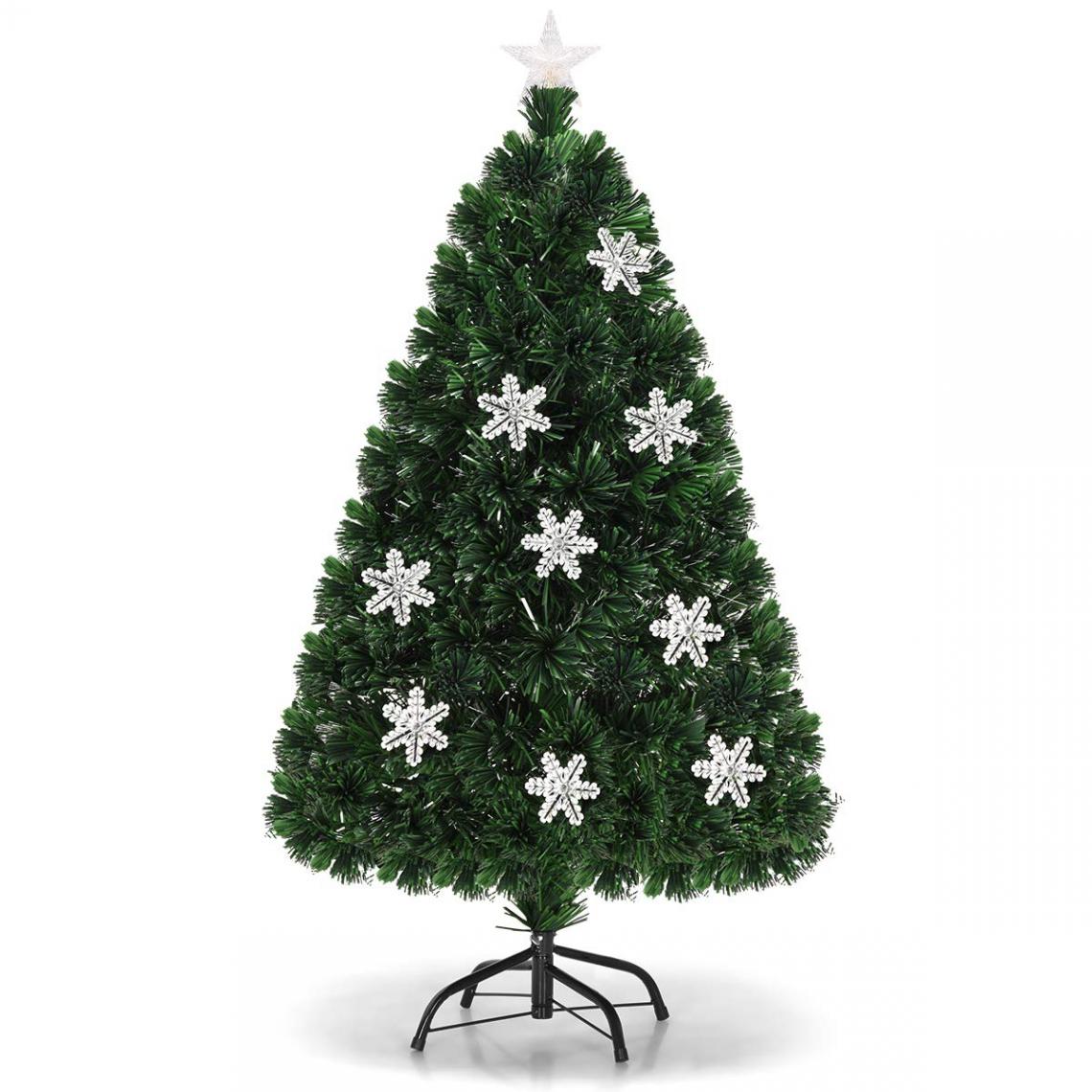 Costway - 150cm Sapin de Noël Artificiel LED Lumineux 180 Branches Lumière à Variation de Couleurs avec Etoile à la Cime et Flocons de Neige - Sapin de Noël
