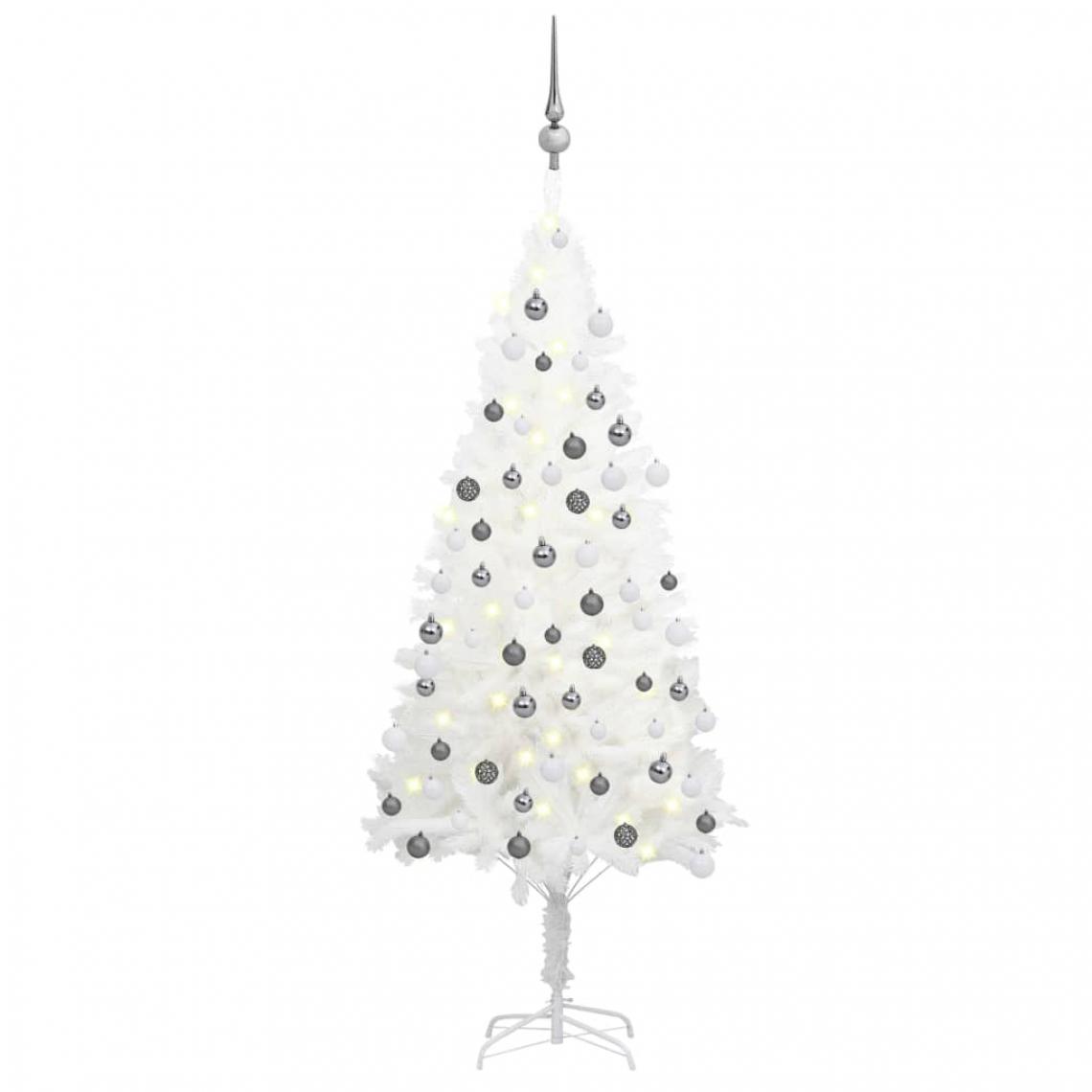 Vidaxl - vidaXL Arbre de Noël artificiel avec LED et boules Blanc 120 cm - Sapin de Noël