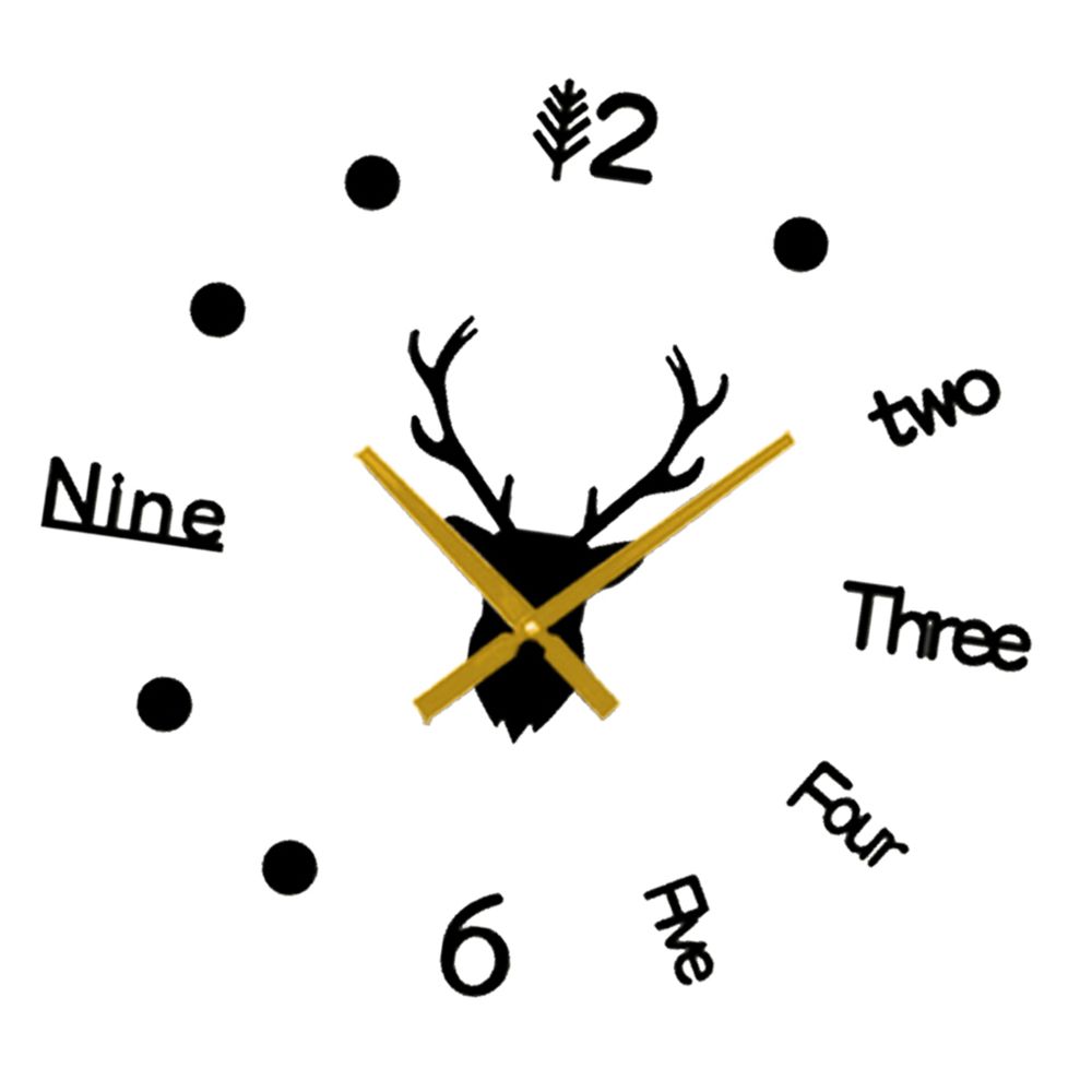 marque generique - Deer Head 3D DIY Horloge Murale Montres Autocollant Ensemble Noir Facile à Coller Créatif - Horloges, pendules