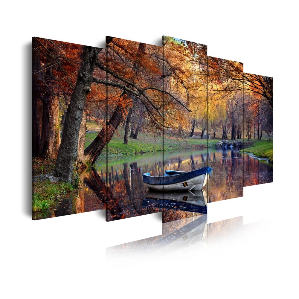 Dekoarte - Dekoarte 120 - Tableau moderne sur toile monté sur cadre en bois 5 pièces, nature paysage automne sur lac, 150x80cm - Tableaux, peintures