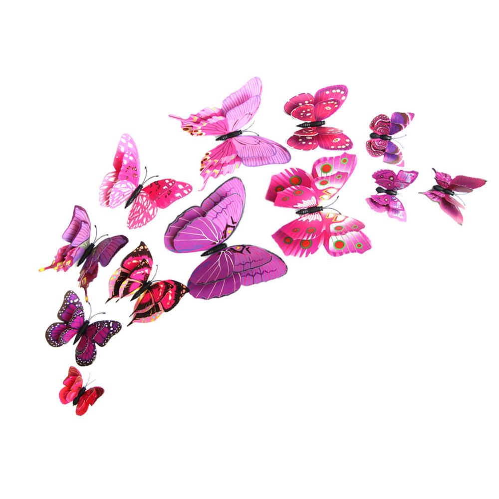 marque generique - 12pcs 3d papillons colorés Stickers muraux autocollant Home Office violet - Objets déco