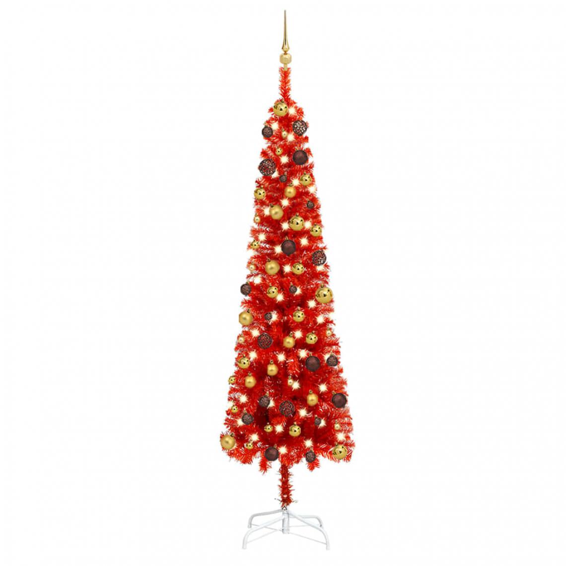 Vidaxl - vidaXL Arbre de Noël mince avec LED et boules Rouge 240 cm - Sapin de Noël