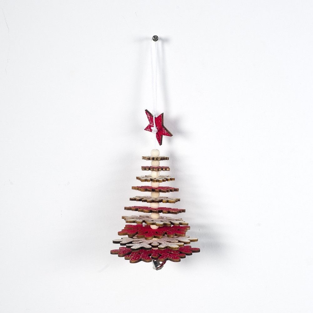 Wewoo - 2 PCS Noël créatif en bois multicouche flocon de neige arbre de perlé pendentif ornement de rouge - Décorations de Noël