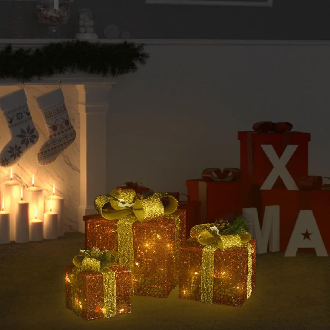 Wottes - Boîtes-cadeaux de Noël décoratives 3 pcs- Extérieur Intérieur - - Décorations de Noël