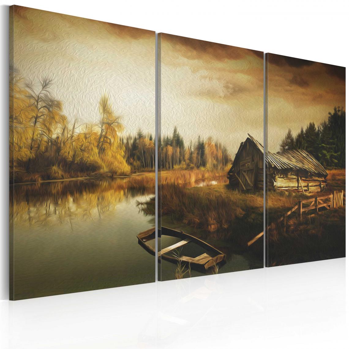 Decoshop26 - Tableau sur toile en 3 panneaux décoration murale image imprimée cadre en bois à suspendre Village idyllique - triptyque 120x80 cm 11_0007167 - Tableaux, peintures