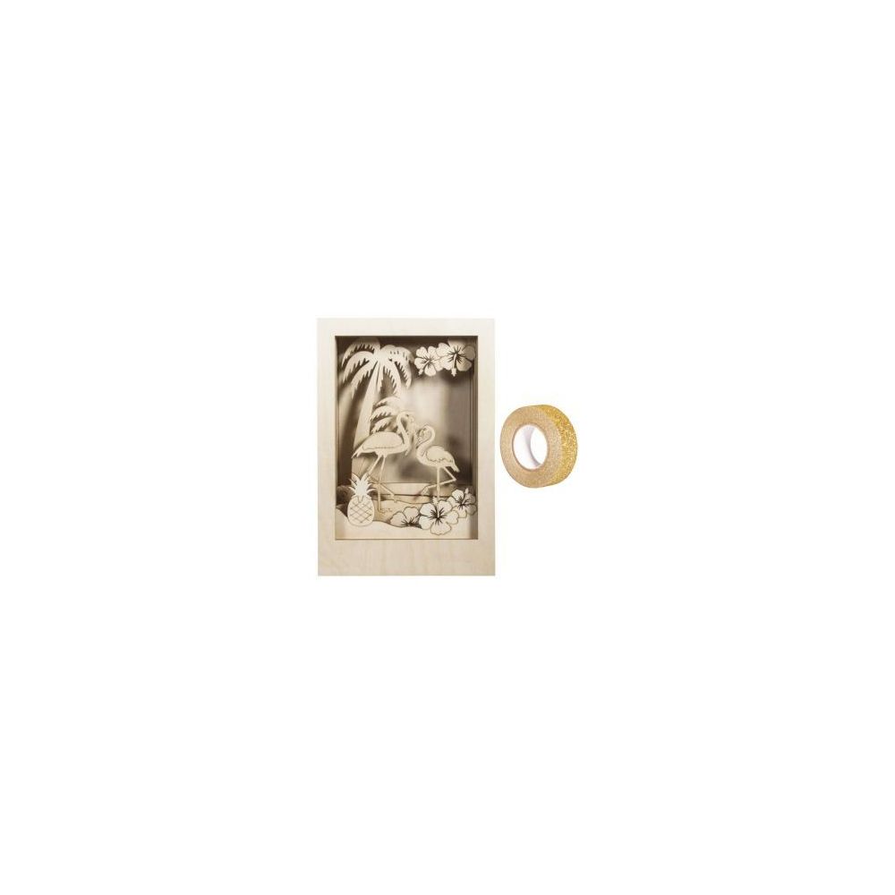 marque generique - Cadre bois à motif 3D Flamant 20 x 30 cm + masking tape doré à paillettes 5 m offert - Décorations de Noël