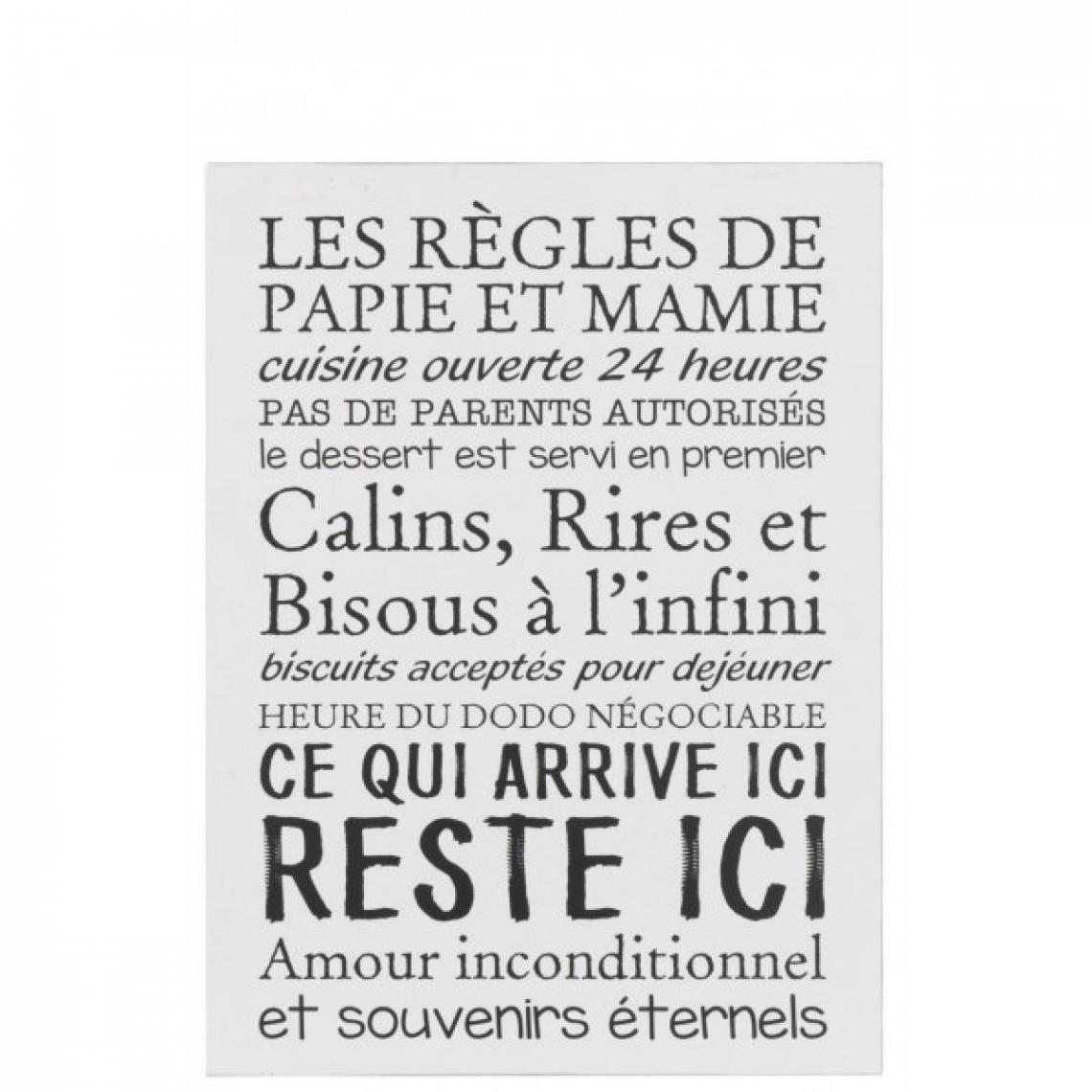 Dansmamaison - Pancarte Texte Francais Regles Metal Blanc/Noir - L 45 x l 0,5 x H 61 cm - Objets déco