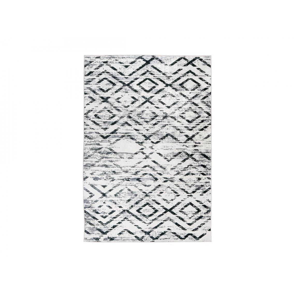 Bobochic - BOBOCHIC Tapis poil court rectangulaire SEBASTIAN motif ethnique Noir + Blanc 80x150 - Tapis