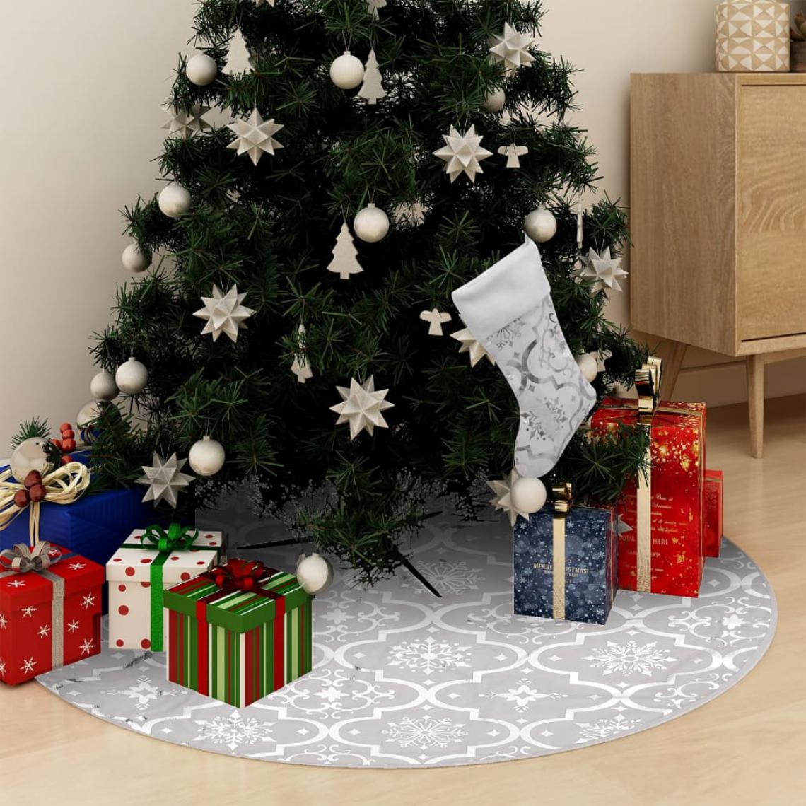Wottes - Jupe de sapin de Noël de luxe avec chaussette Blanc 150cm Tissu - Sapin de Noël