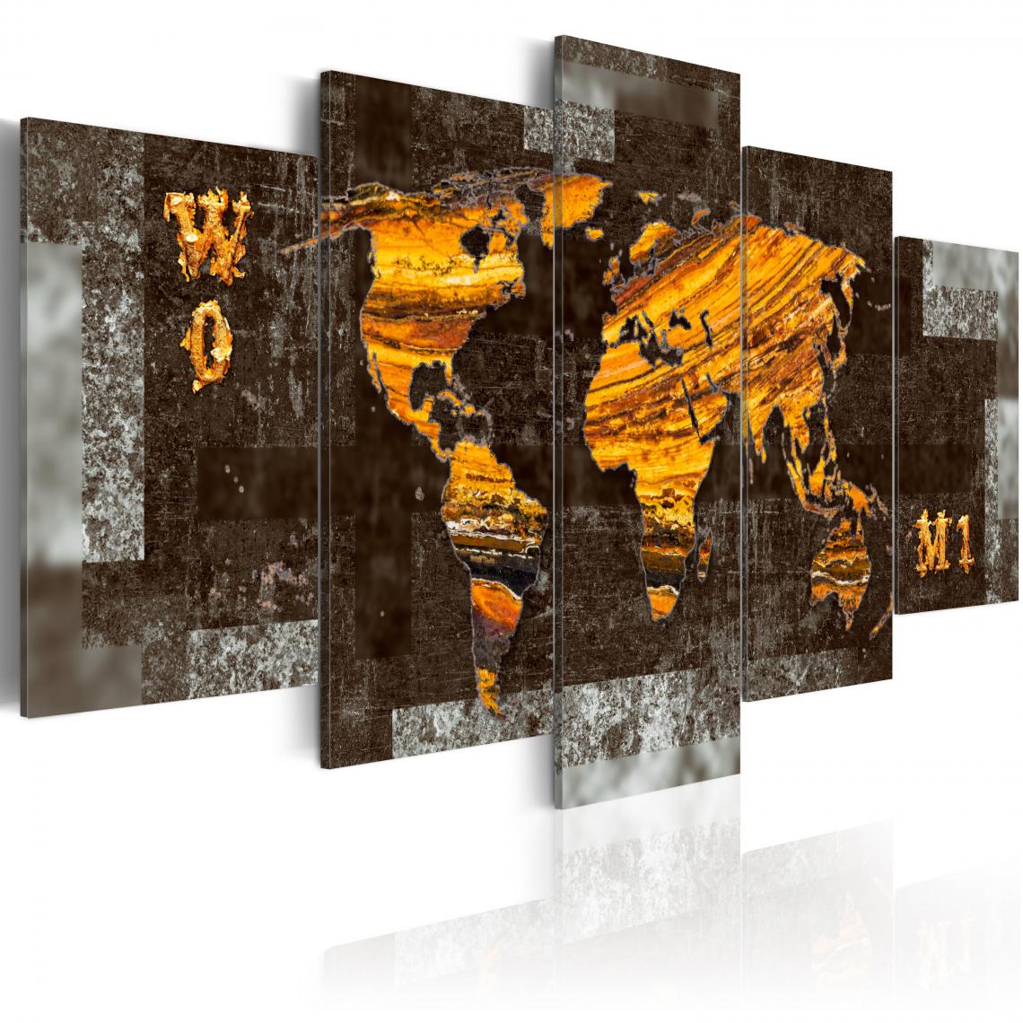 Decoshop26 - Tableau sur toile en 5 panneaux décoration murale image imprimée cadre en bois à suspendre Trésors cachés (Carte du monde) 100x50 cm 11_0004212 - Tableaux, peintures