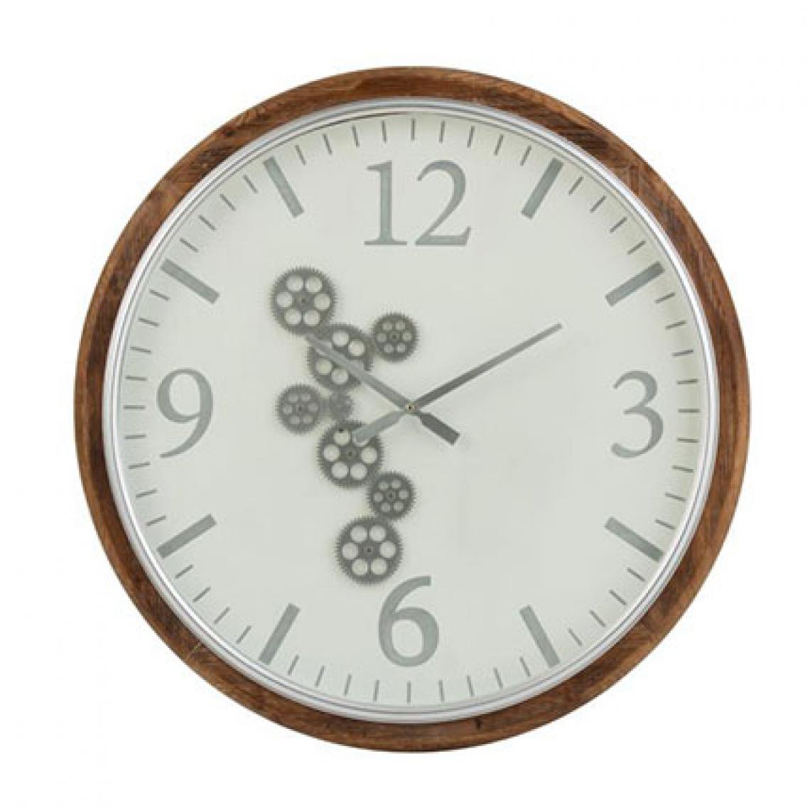 Paris Prix - Horloge ronde 75 cm en bois marron et gris - Horloges, pendules
