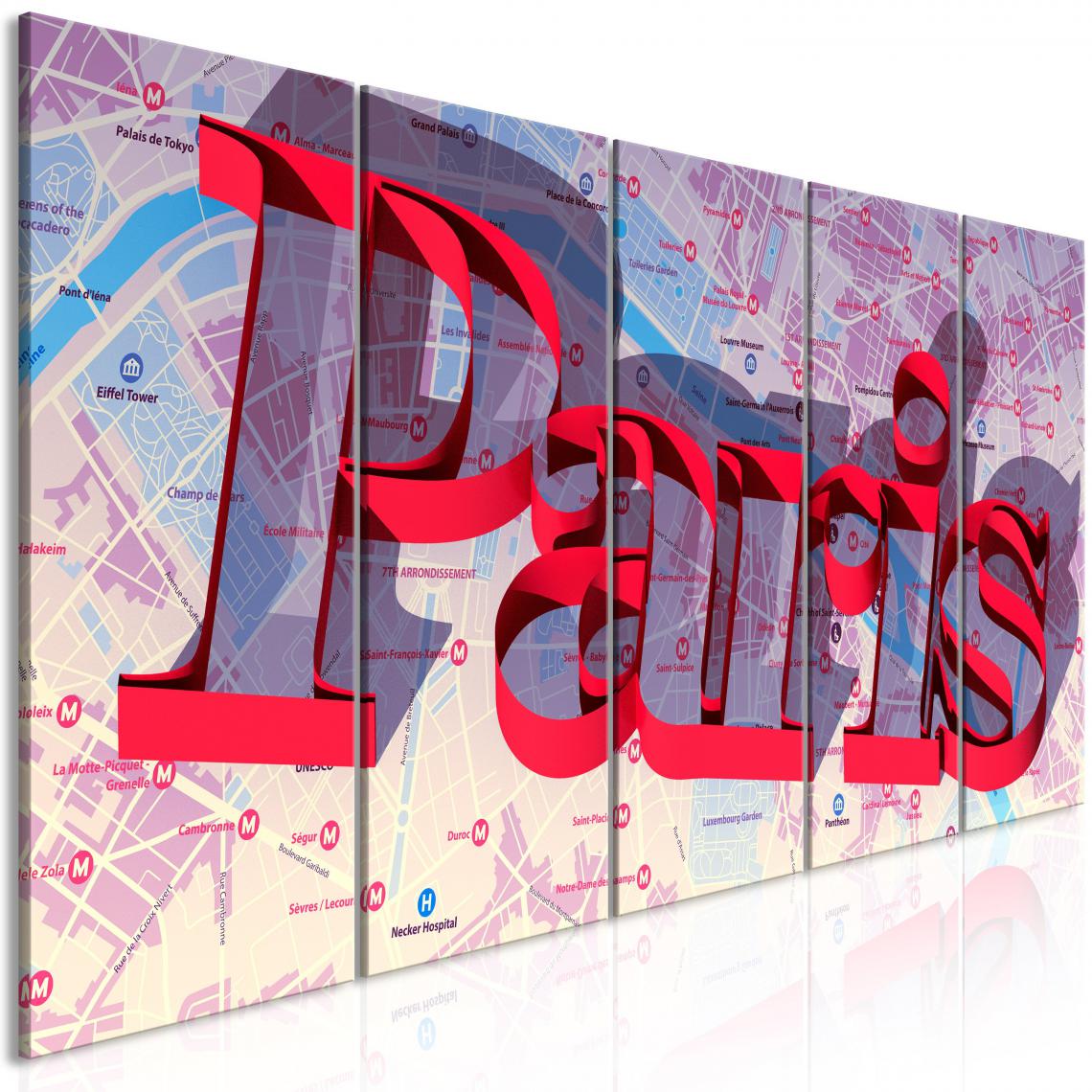 Decoshop26 - Tableau sur toile en 5 panneaux décoration murale image imprimée cadre en bois à suspendre Paris rouge (5 parties) étroit 225x90 cm 11_0010259 - Tableaux, peintures