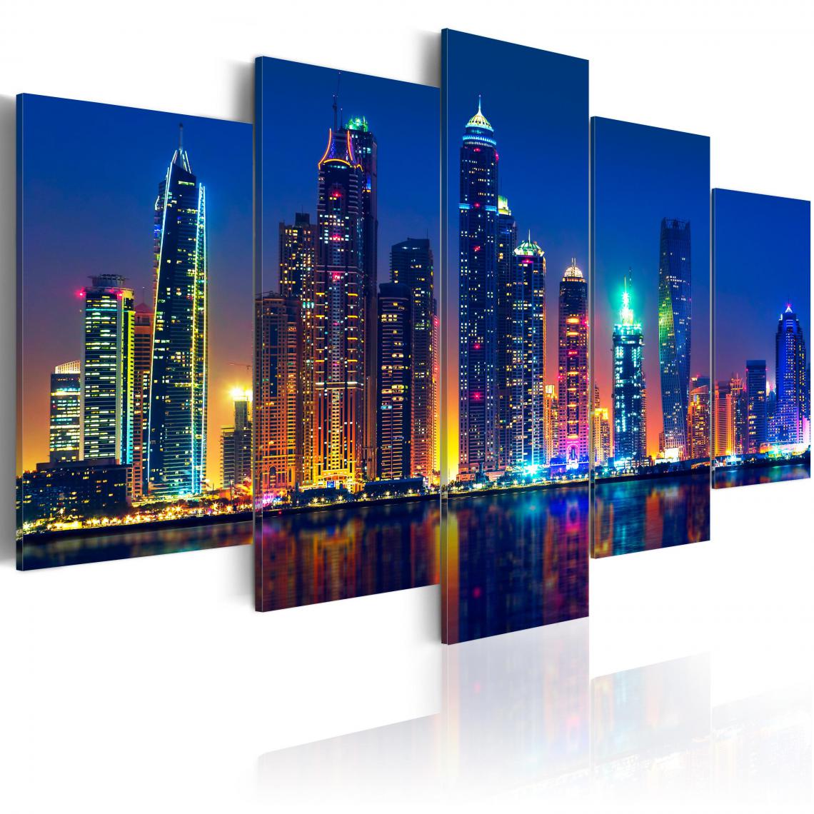 Decoshop26 - Tableau sur toile en 5 panneaux décoration murale image imprimée cadre en bois à suspendre Nuits à Dubaï 200x100 cm 11_0008381 - Tableaux, peintures