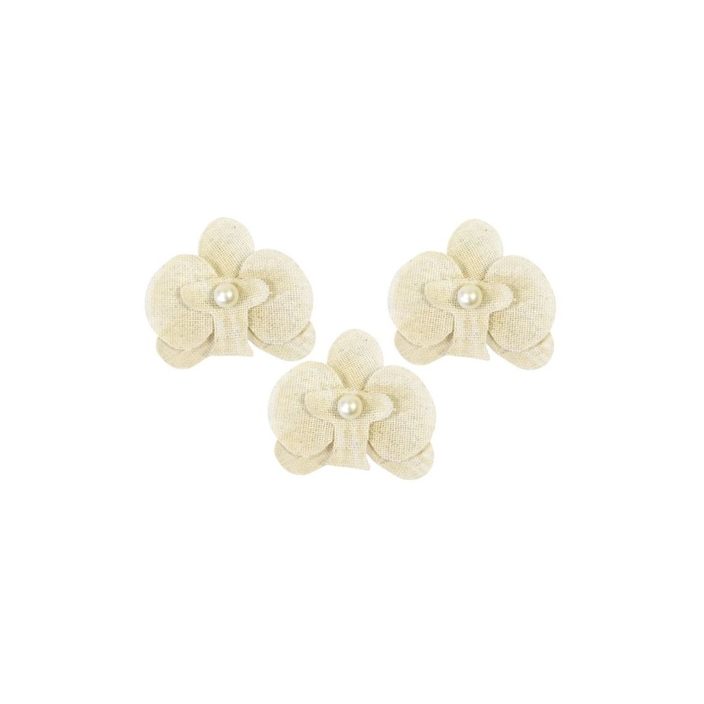 Visiodirect - Lot de 6 Orchidées en toile et perle - Diam 5 x 12 cm - Objets déco