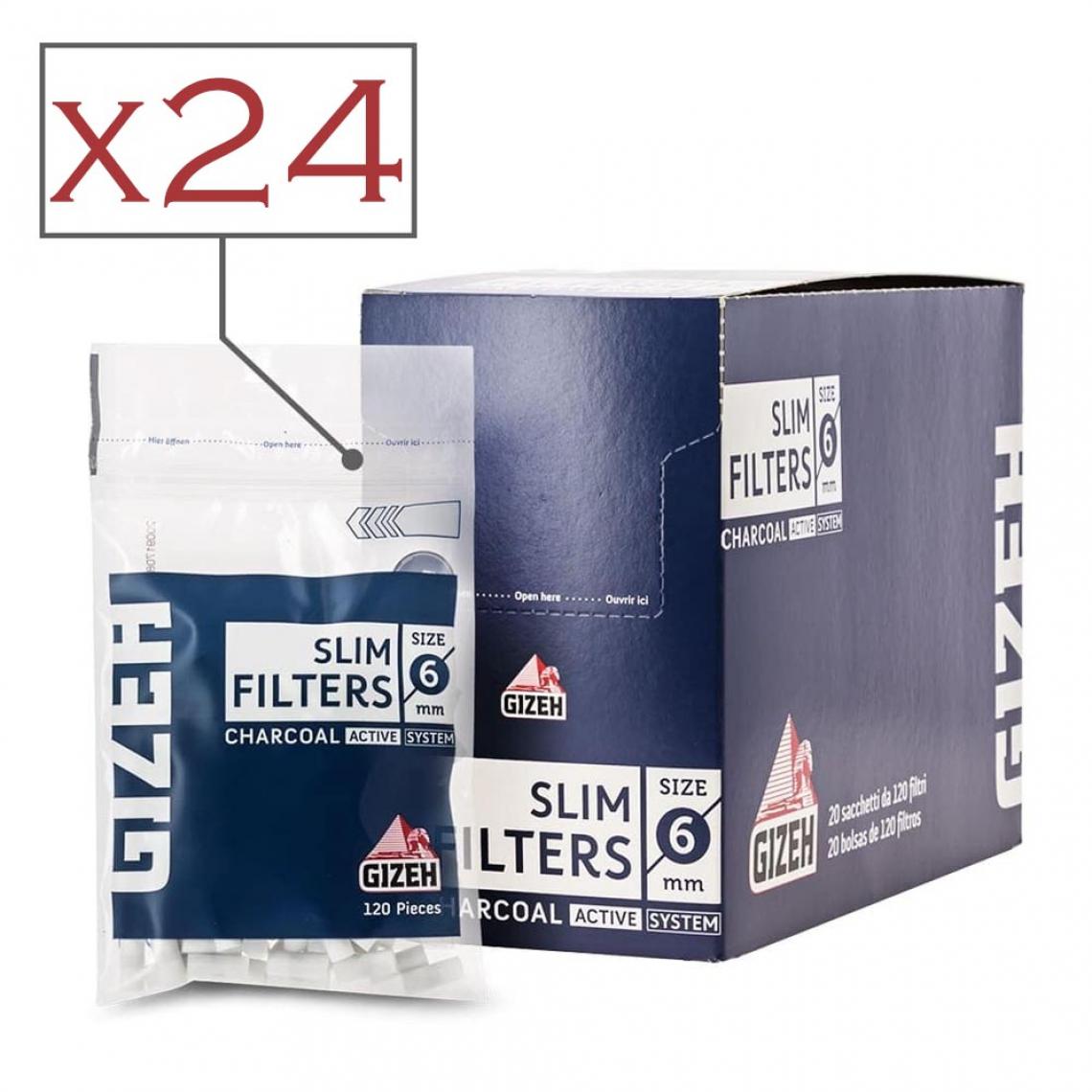 Gizeh Tubes Et Filtres - Pack de 24 sachets de filtres à cigarette Gizeh Slim Charbons Actifs 6 mm - Cendriers