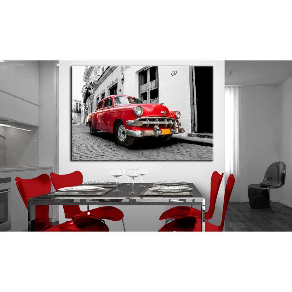 marque generique - 120x80 Tableau Vintage Esthetique Cuban Classic Car (Red) - Tableaux, peintures