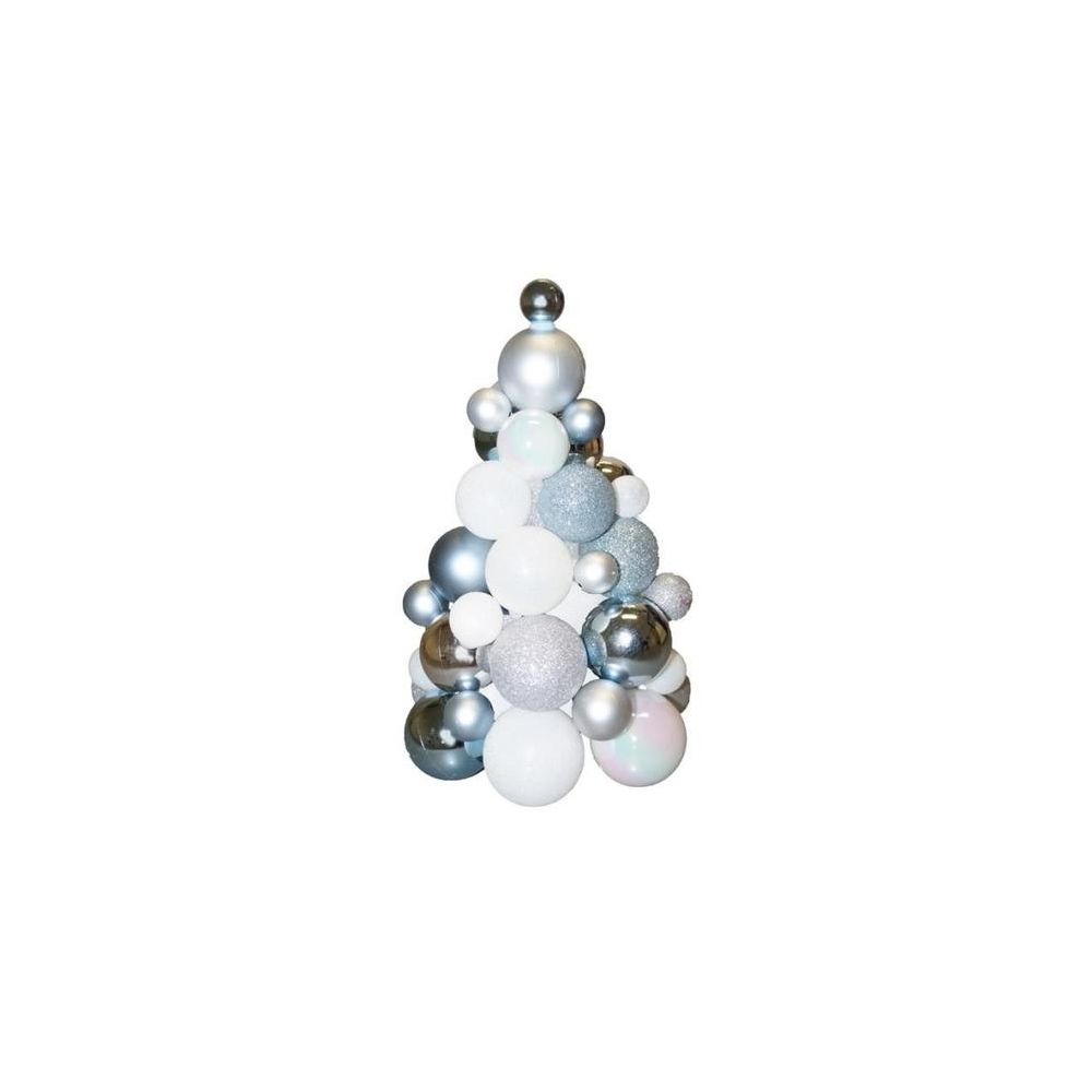 marque generique - Sapin en boules de Noël - H 30 cm - Blanc et argent - Décoration de Noël - Sapin de Noël