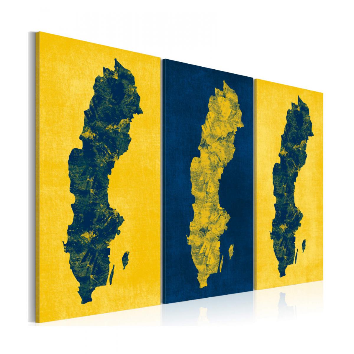 Artgeist - Tableau - Carte peinte de la Suède - triptyque 90x60 - Tableaux, peintures