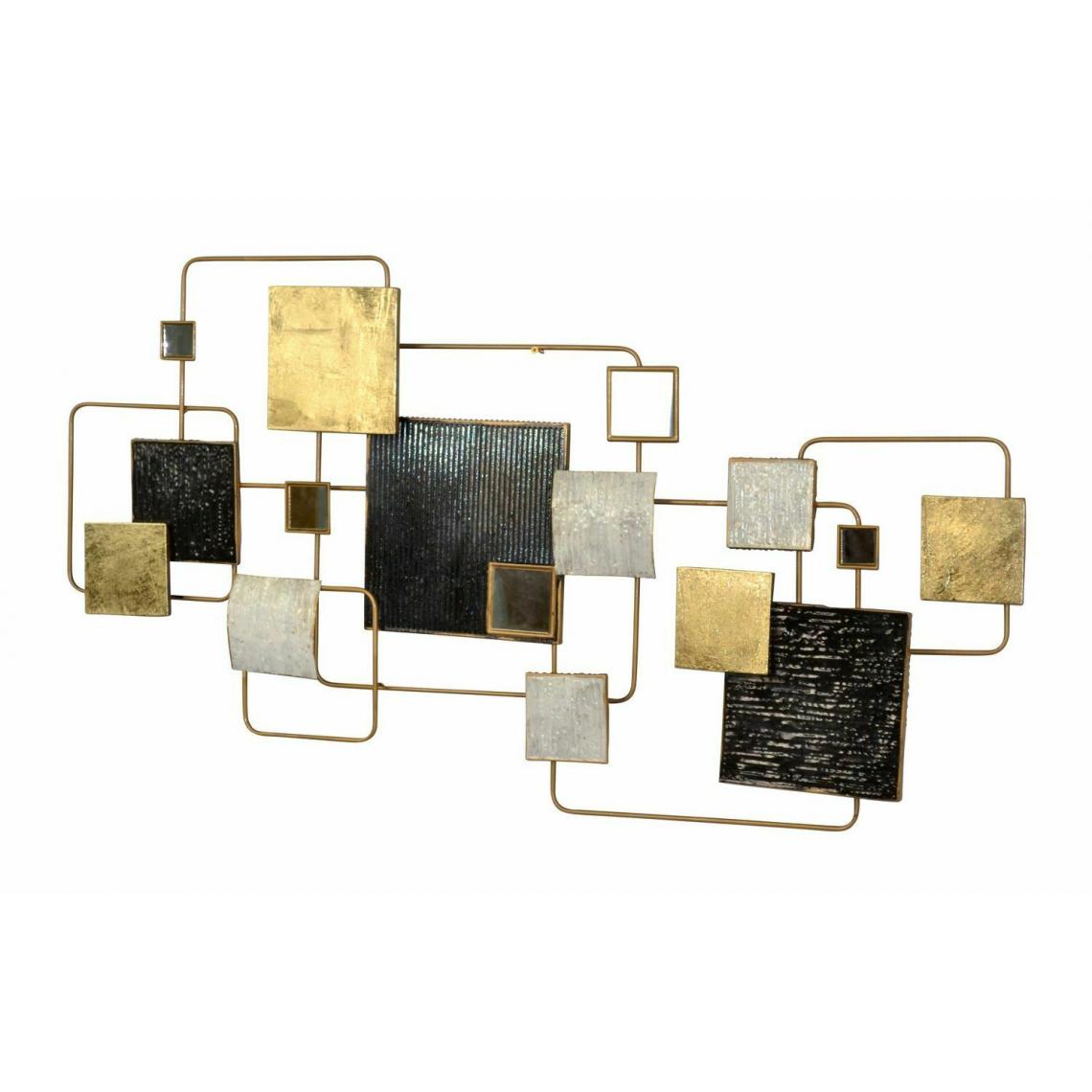 Decoshop26 - Décoration murale en métal différentes formes carrées crème noir doré a suspendre 128x5,5x68 cm DEC05115 - Objets déco