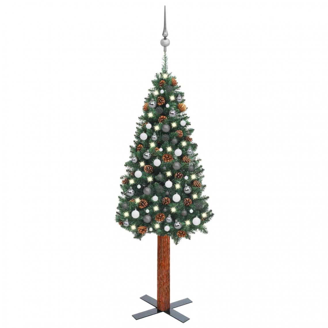 Vidaxl - vidaXL Arbre de Noël mince avec LED et boules Vert 180 cm PVC - Sapin de Noël