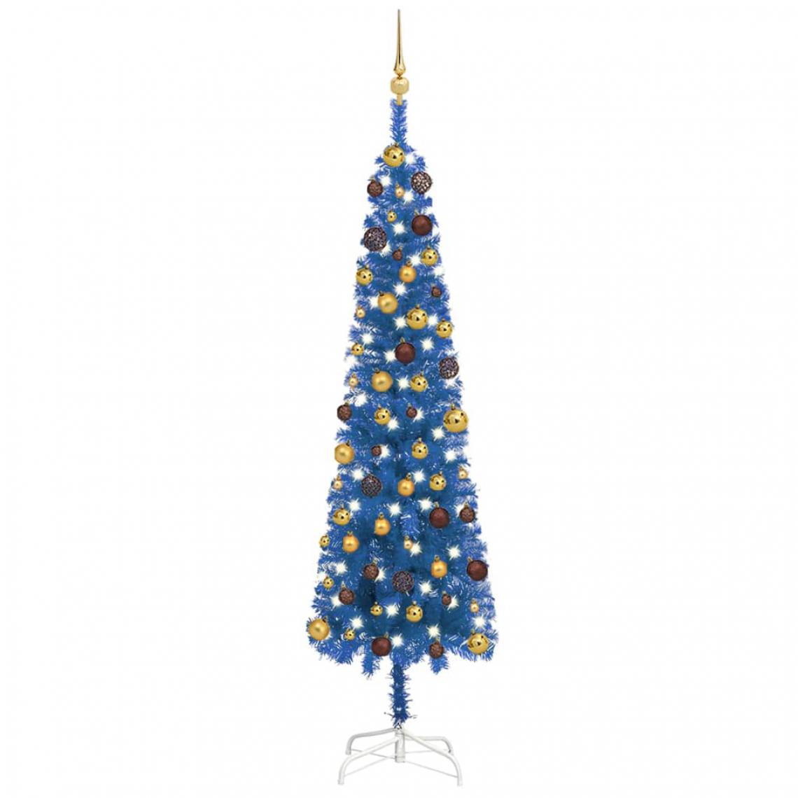 Vidaxl - vidaXL Arbre de Noël mince avec LED et boules Bleu 210 cm - Sapin de Noël