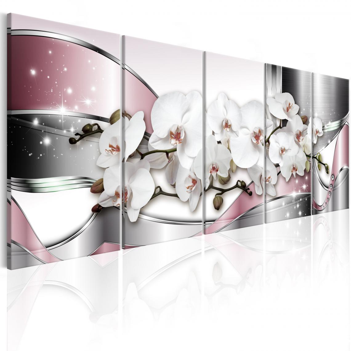 Decoshop26 - Tableau sur toile en 5 panneaux décoration murale image imprimée cadre en bois à suspendre Orchidées brillantes 200x80 cm 11_0001323 - Tableaux, peintures