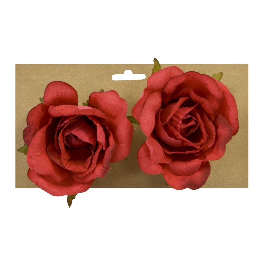 Visiodirect - 6 Lots de 2 Roses à attacher coloris Rouge - 10 cm - Objets déco