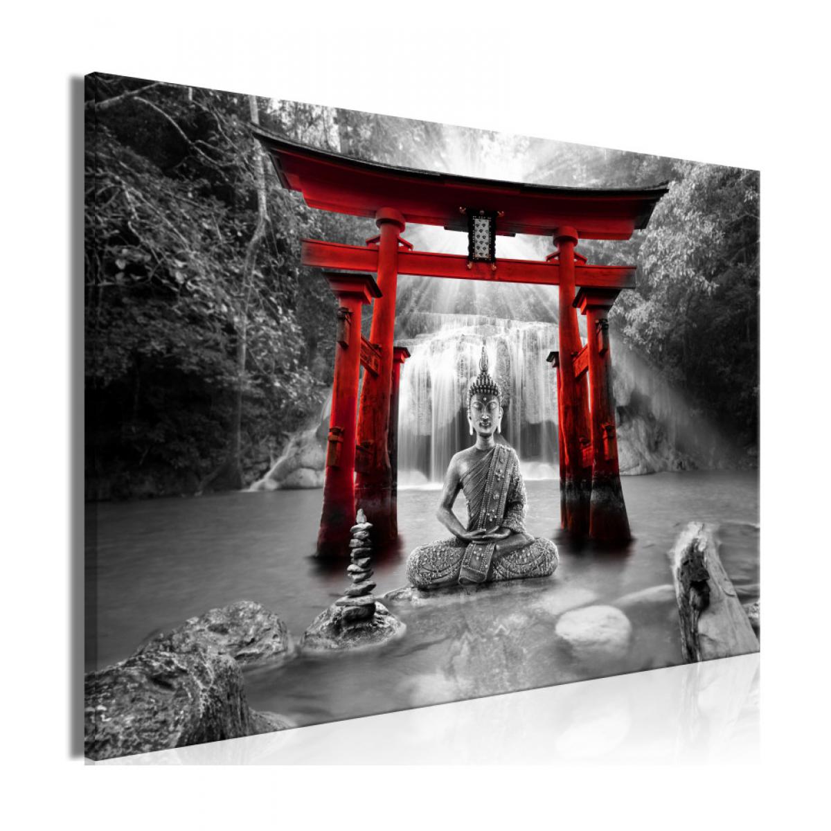 Artgeist - Tableau - Buddha Smile (1 Part) Wide Red 90x60 - Tableaux, peintures