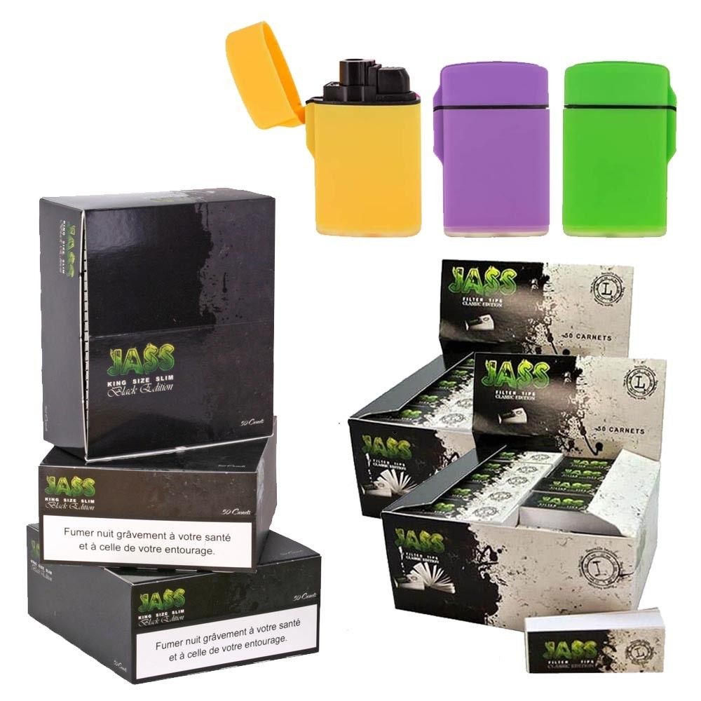 marque generique - HNDEAL 3 Box Jass Slim Black + 2 Box de Tips + 3 Briquets Tempête - Cendriers