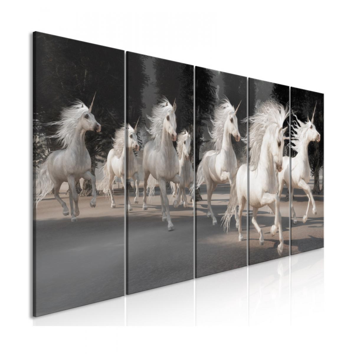 Artgeist - Tableau - Unicorns Run (5 Parts) Narrow 200x80 - Tableaux, peintures