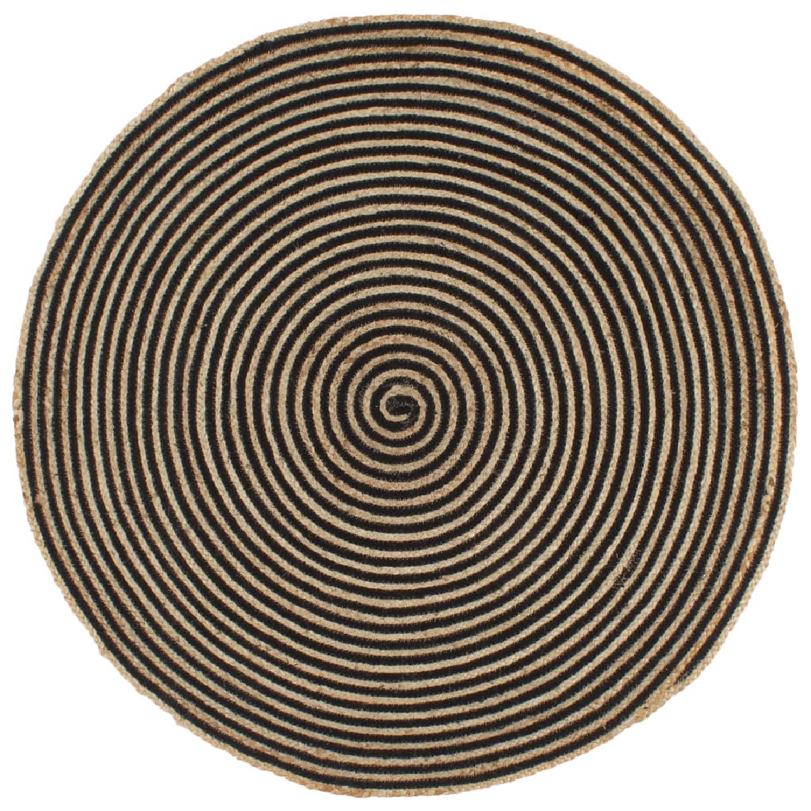Decoshop26 - Tapis fait à la main Jute avec design de spirale Noir 120 cm DEC023515 - Tapis