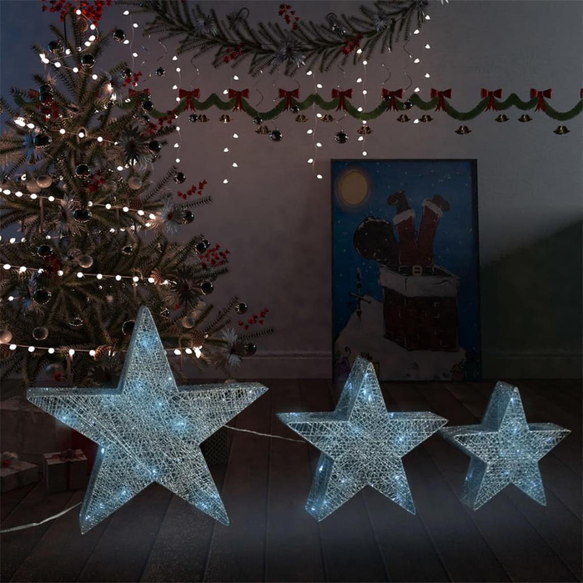 Wottes - Étoiles de décoration de Noël 3 pcs Argenté LED Extérieur/Int - Décorations de Noël