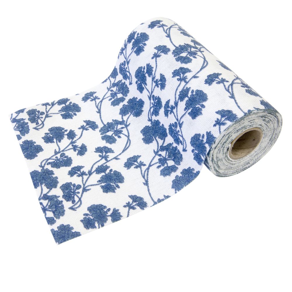 Visiodirect - Chemin de table en toile motif Fleurs Bleu - 15 cm x 5 m - Objets déco
