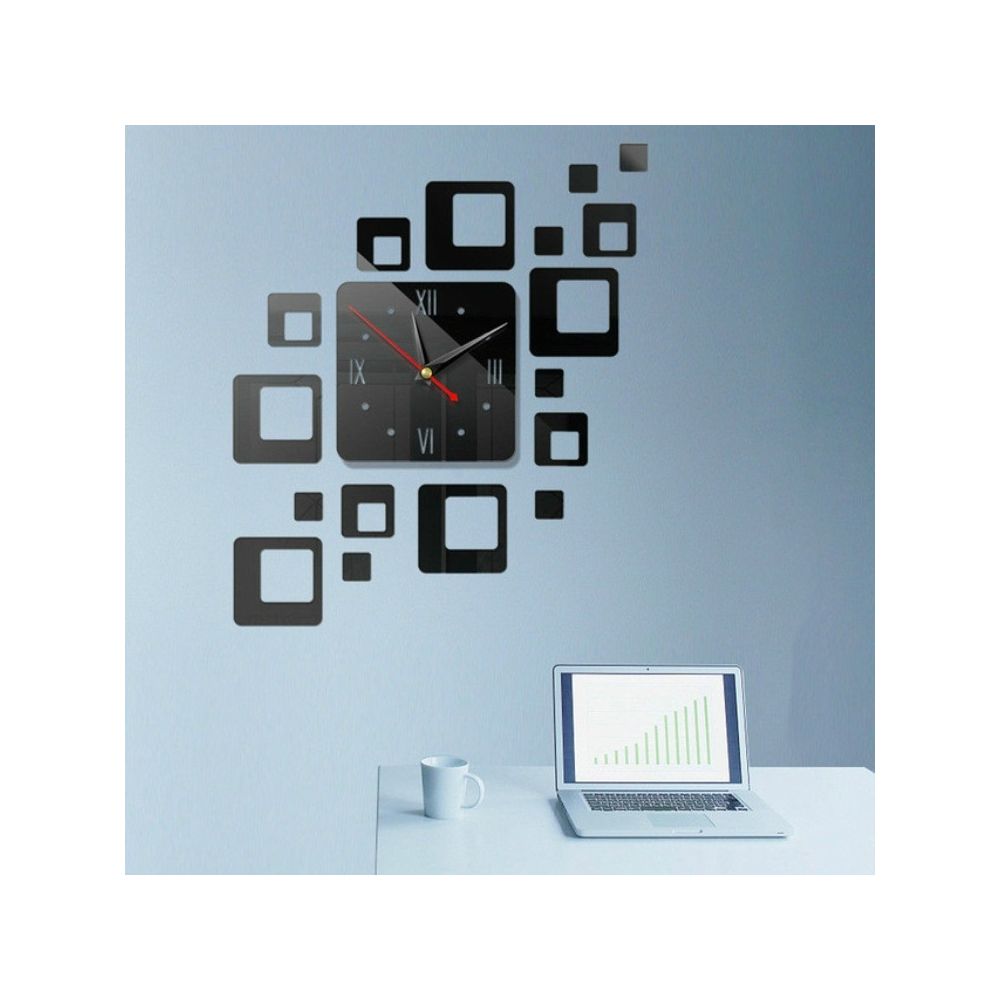 Wewoo - Horloge murale Accueil miroir surface autocollant bureau à domicile miroirs décoratifs stéréo 3D acrylique bloc combinaison noir - Horloges, pendules
