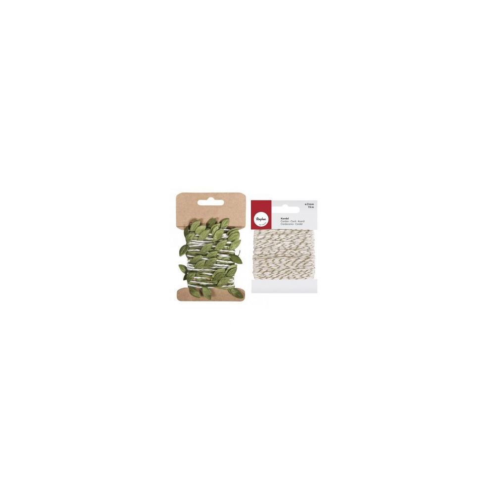 marque generique - Guirlande de feuilles vertes en papier 2 m + Ficelle dorée & blanche 15 m - Décorations de Noël
