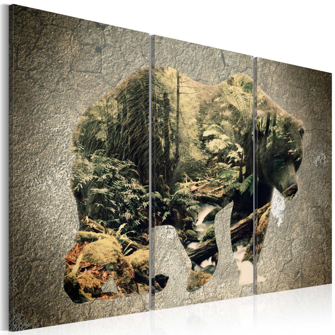Decoshop26 - Tableau sur toile en 3 panneaux décoration murale image imprimée cadre en bois à suspendre L'ours dans la forêt 90x60 cm 11_0002675 - Tableaux, peintures